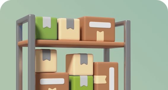 a cartoony image of a shelf with boxes on it