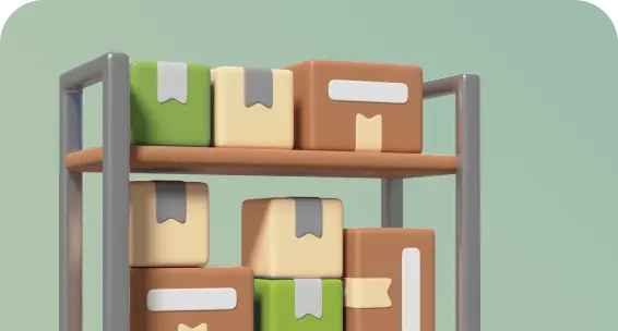 a cartoony image of a shelf with boxes on it