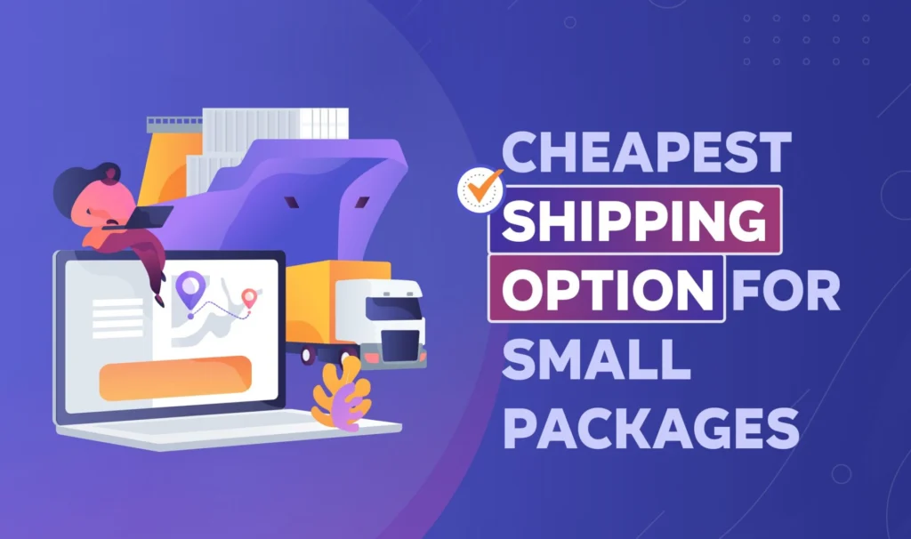 A woman is browsing to her laptop looking for the cheapest option for small packages