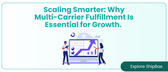 People analyzing growth charts on a laptop with the text ‘Scaling Smarter: Why Multi-Carrier Fulfillment Is Essential for Growth.