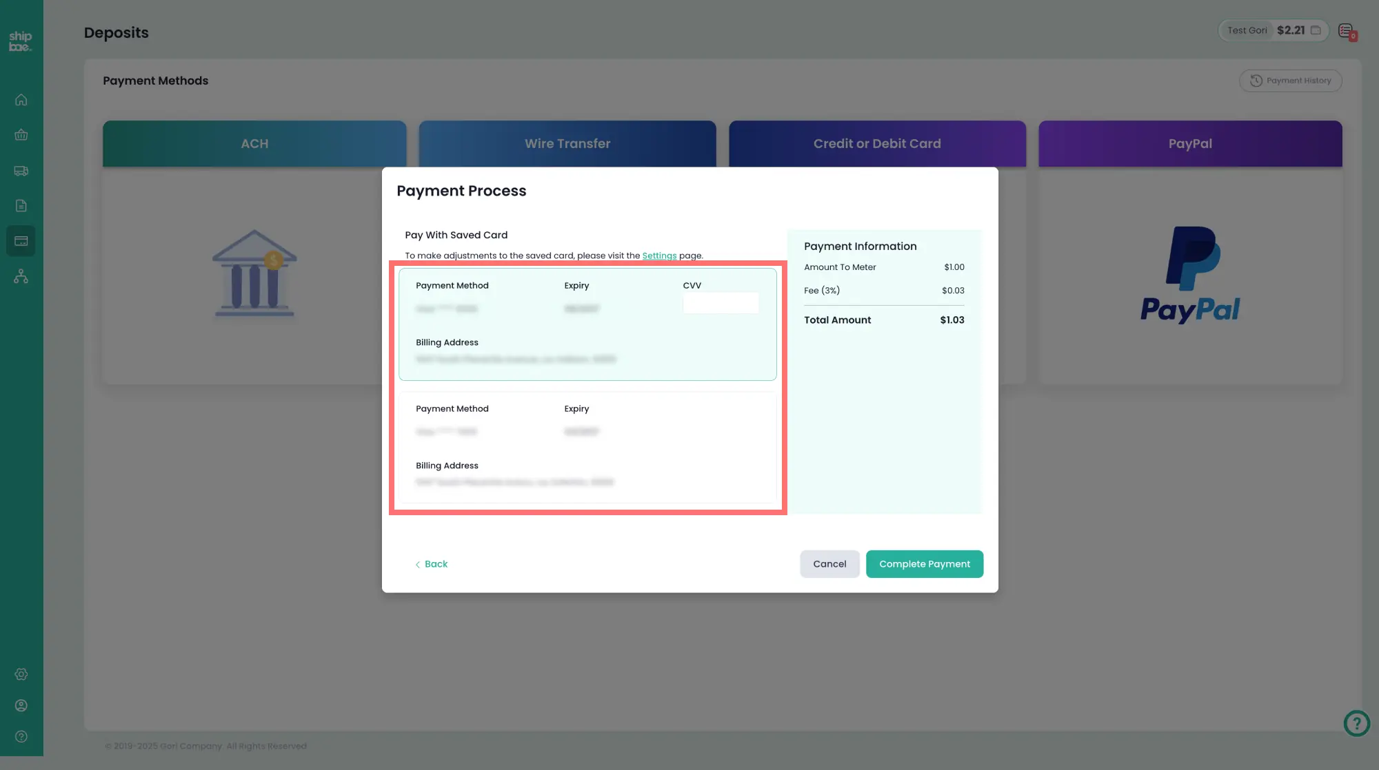 Stored Credit Card